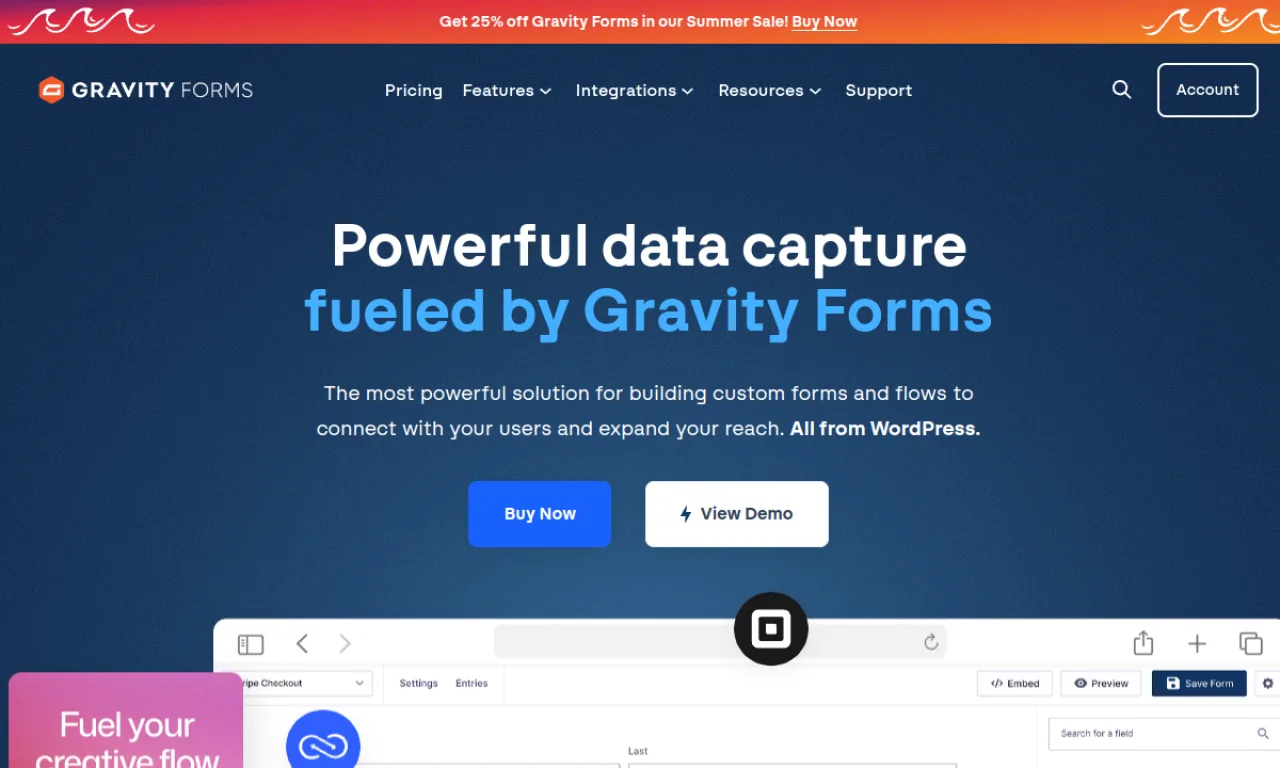 Screenshot of Gravity Forms website