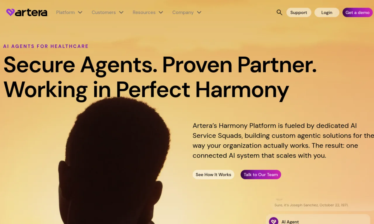 Screenshot of Klara / Artera website