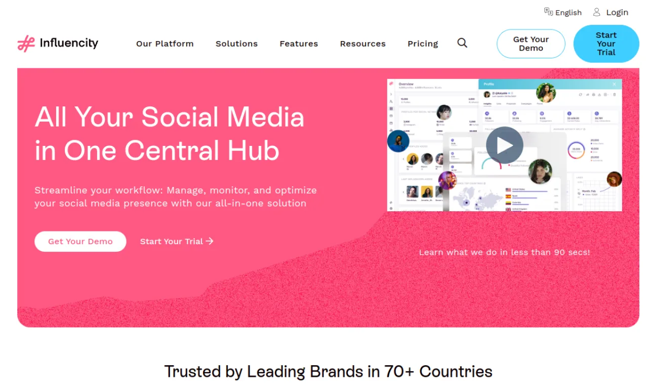 Screenshot of Influencity website