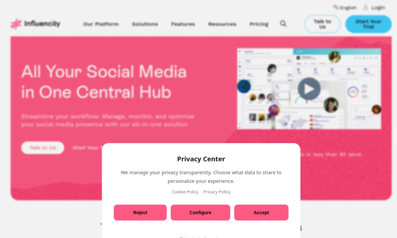 Screenshot of Influencity website
