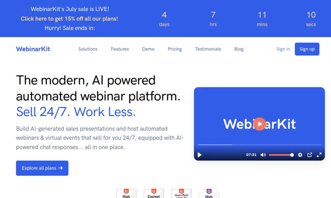 Screenshot of WebinarKit website