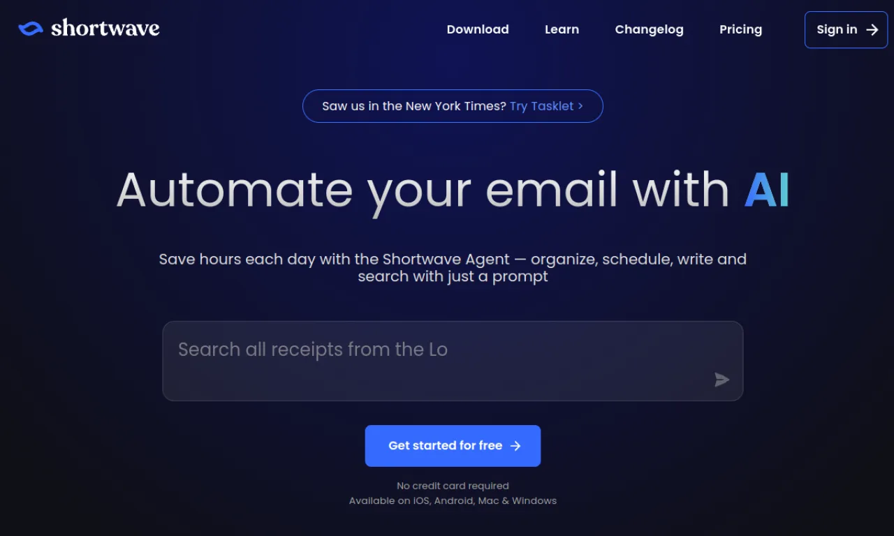 Screenshot of Shortwave website