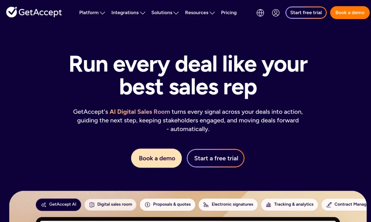 Screenshot of GetAccept Rooms website