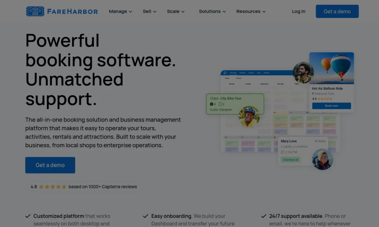 Screenshot of Rezdy / FareHarbor website