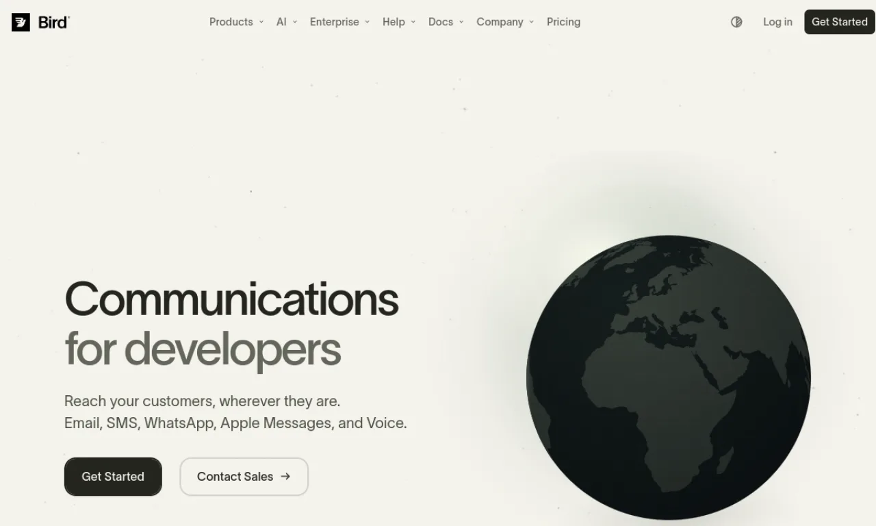Screenshot of Bird (MessageBird) website