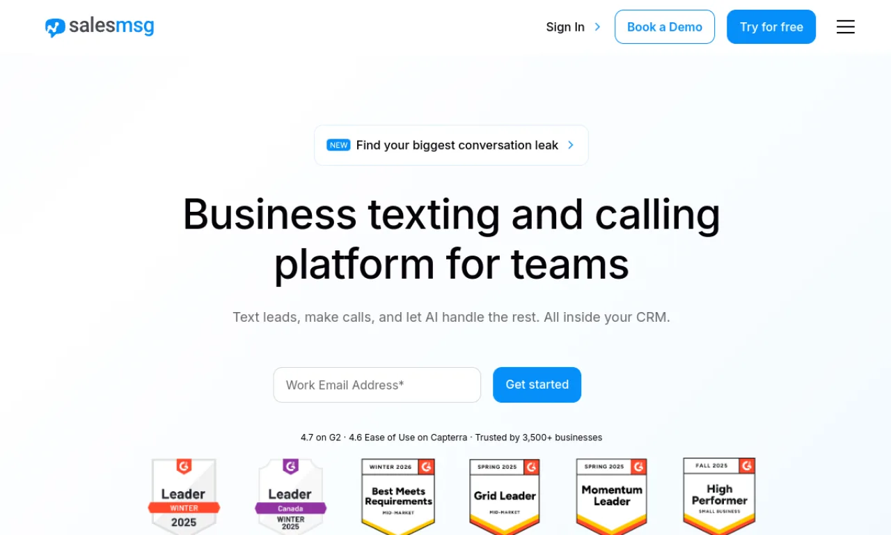 Screenshot of Salesmsg website