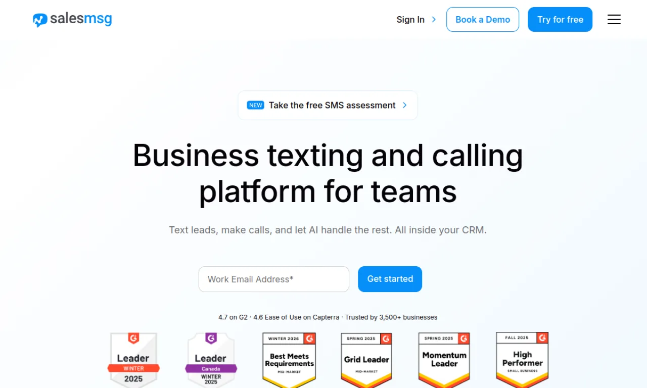 Screenshot of Salesmsg website