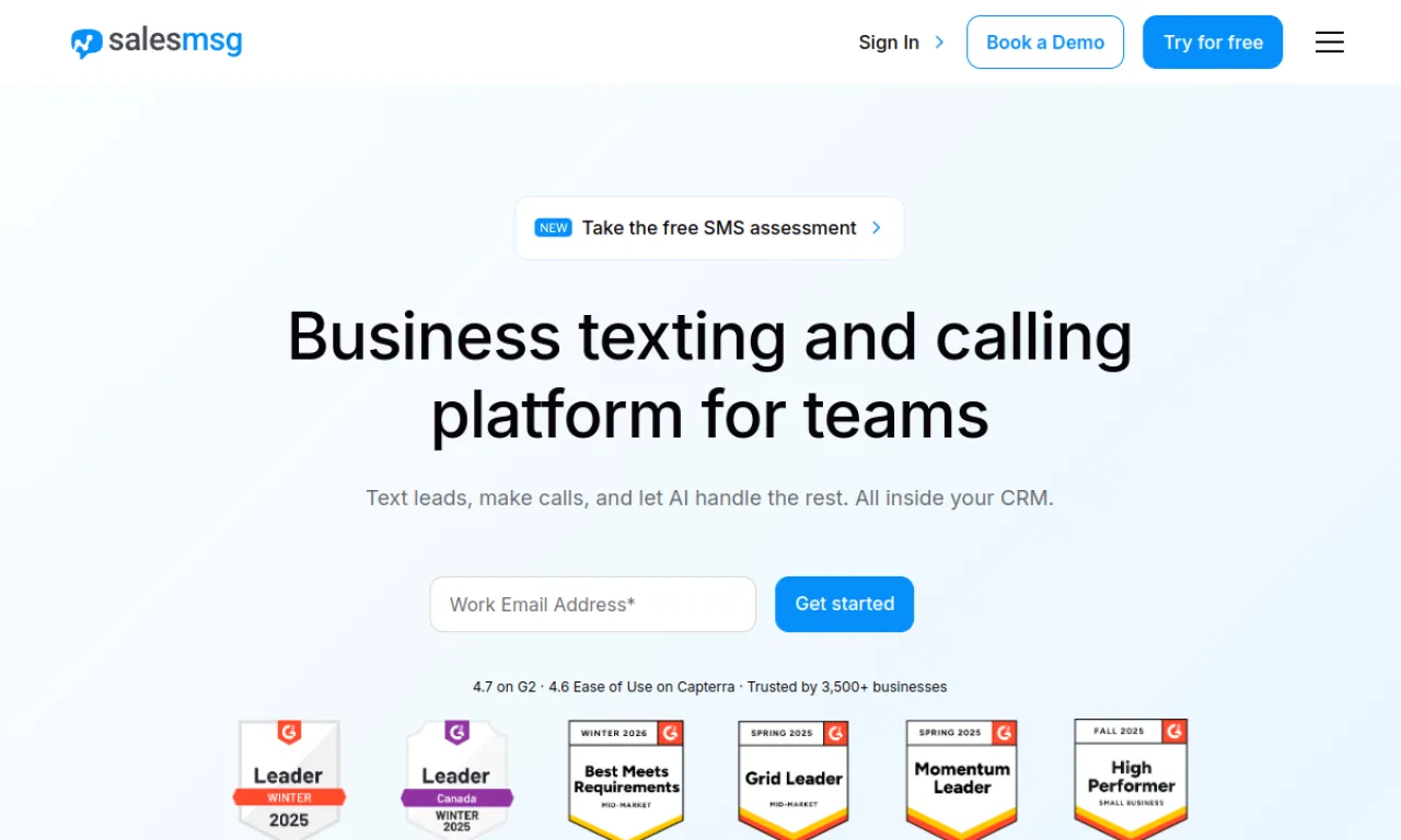 Screenshot of Salesmsg website