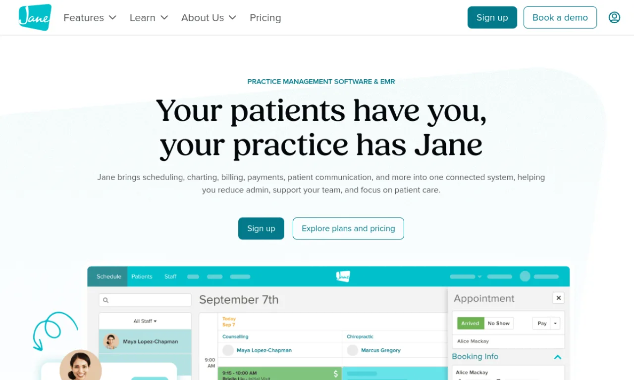 Screenshot of Jane App website