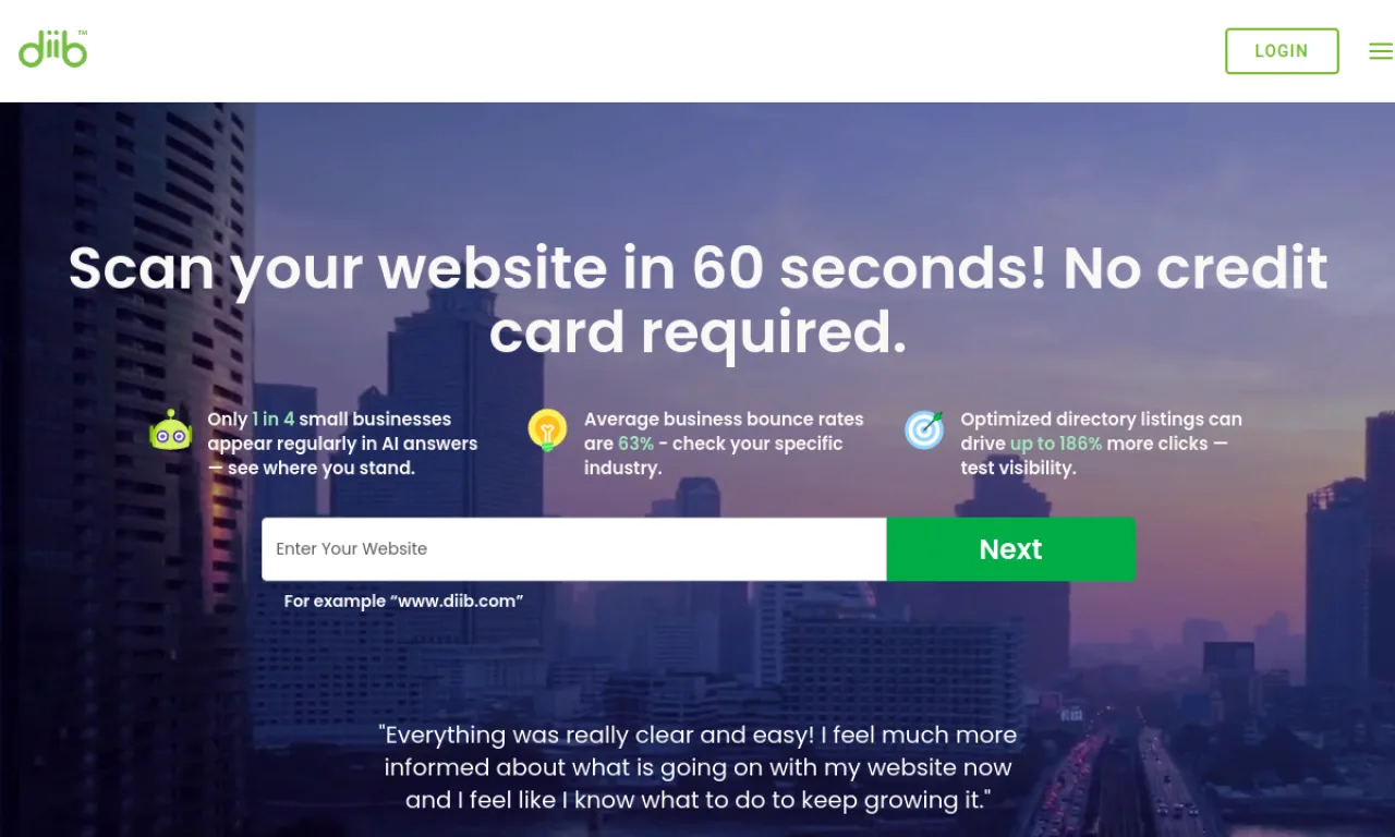 Screenshot of Diib website
