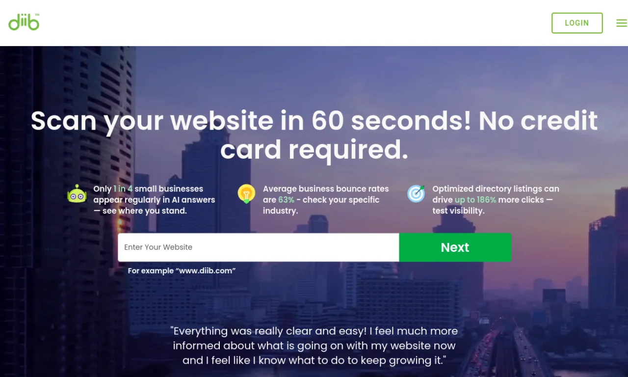 Screenshot of Diib website