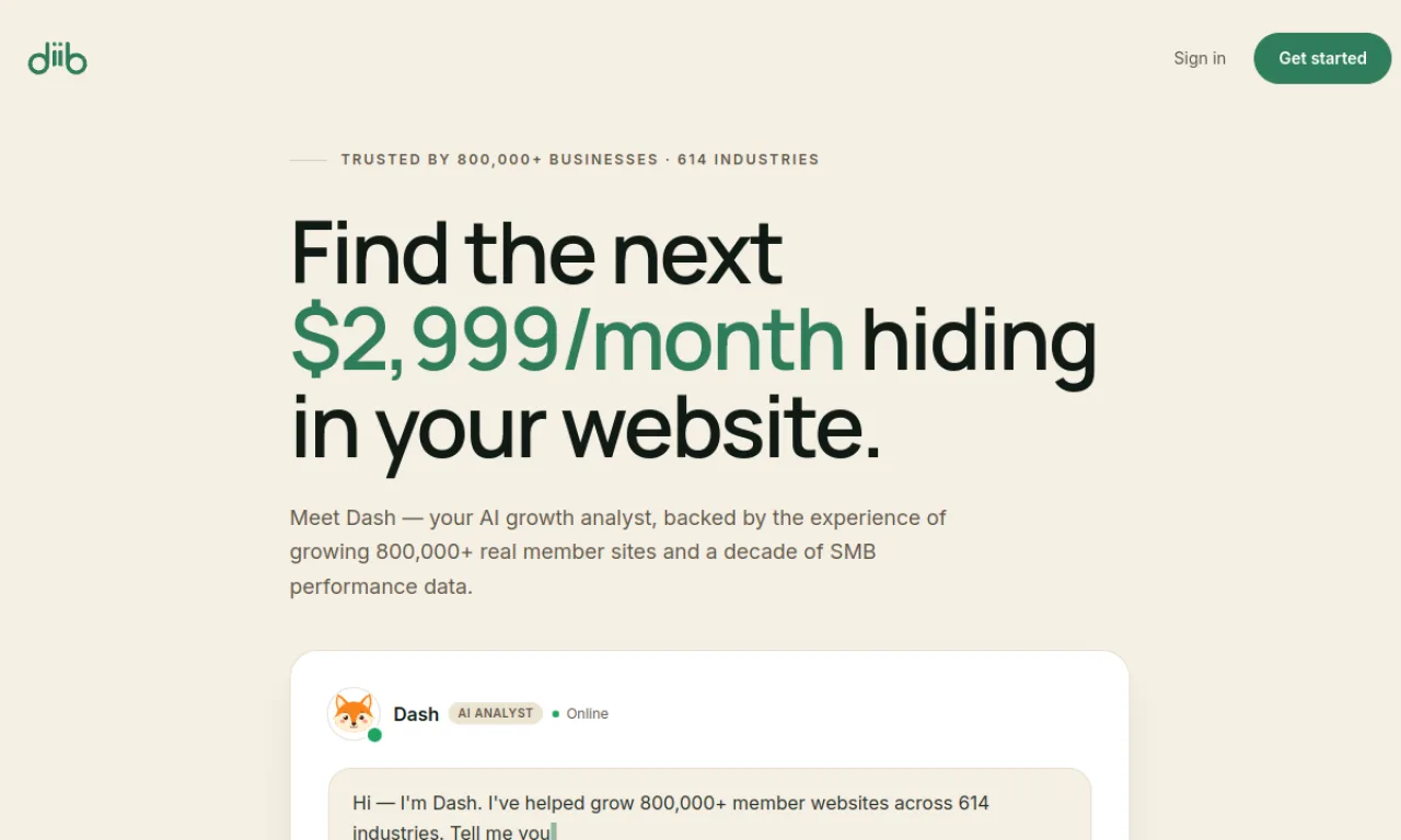 Screenshot of Diib website