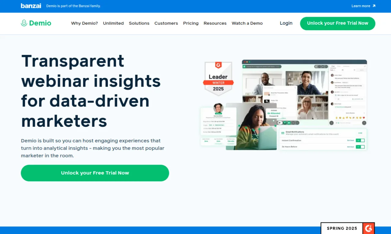 Screenshot of Demio website