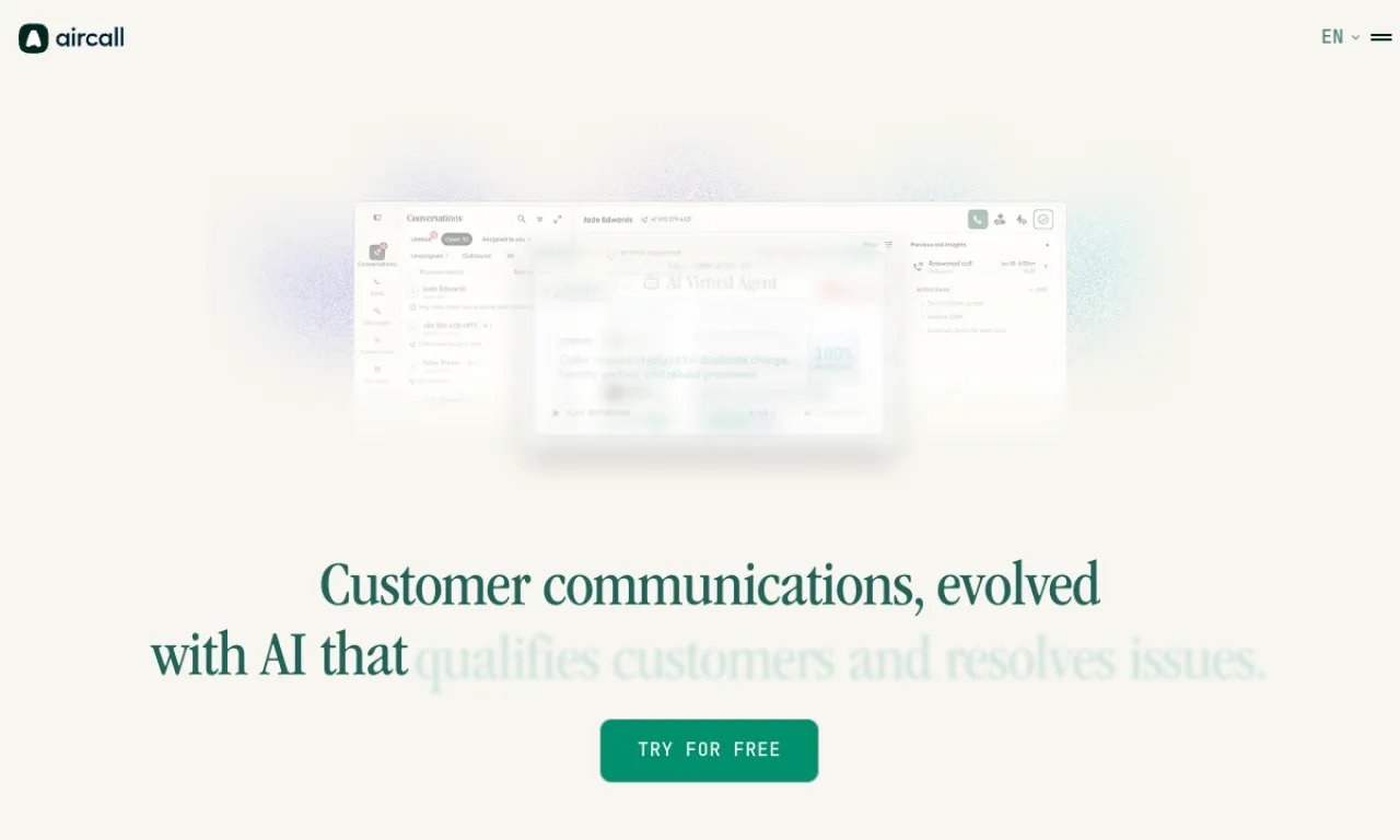 Screenshot of Aircall website