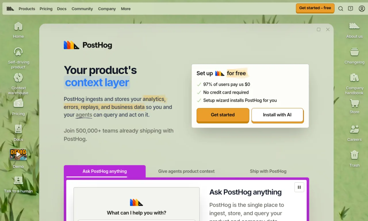 Screenshot of PostHog Cloud website