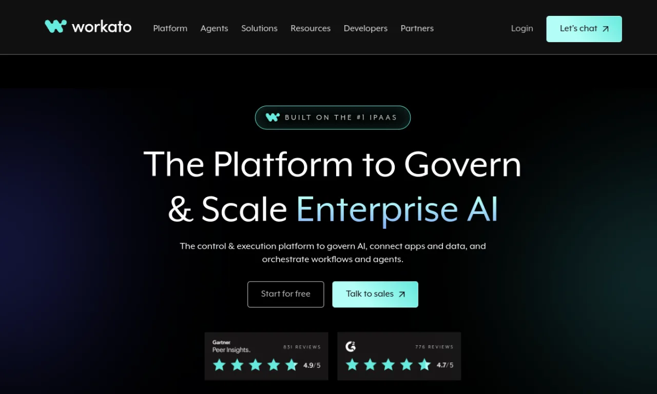 Screenshot of Workato website