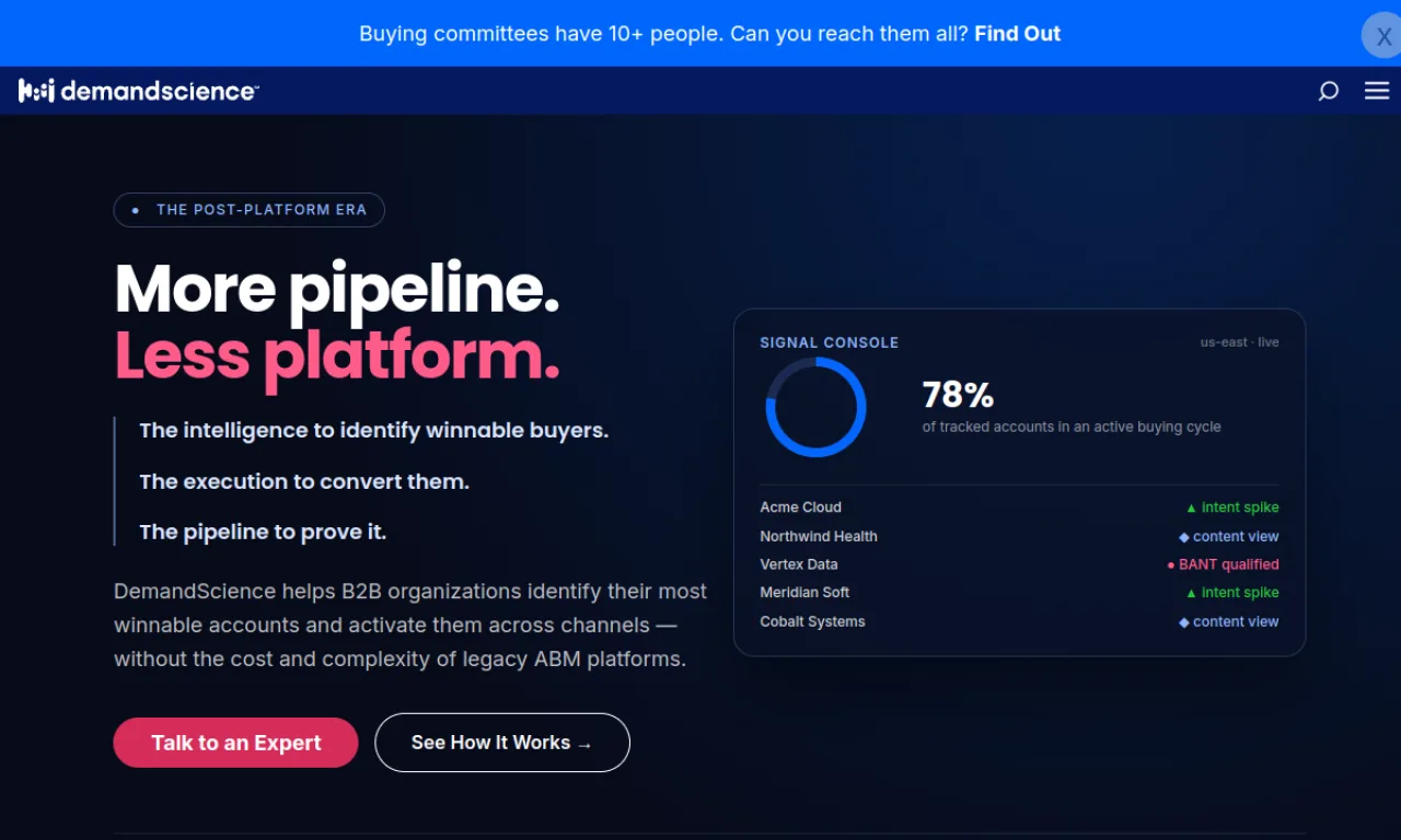 Screenshot of DemandScience Intent website