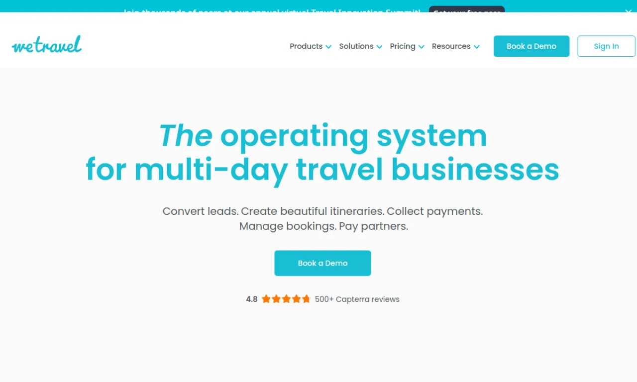 Screenshot of WeTravel website