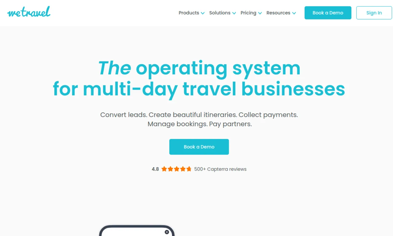 Screenshot of WeTravel website