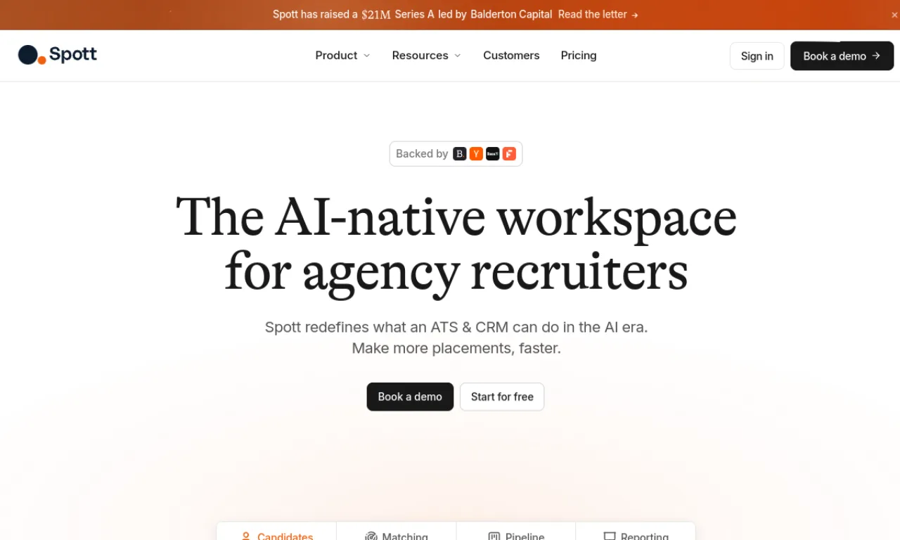 Screenshot of Spott website