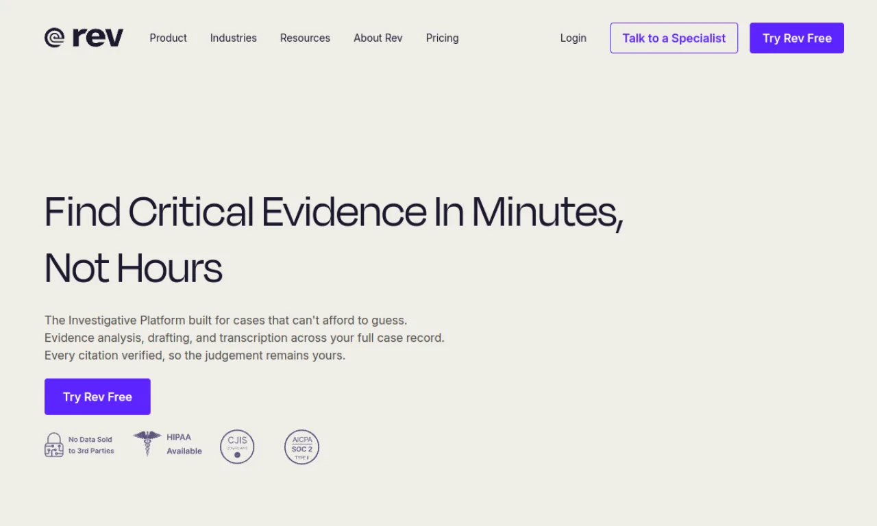 Screenshot of Rev website