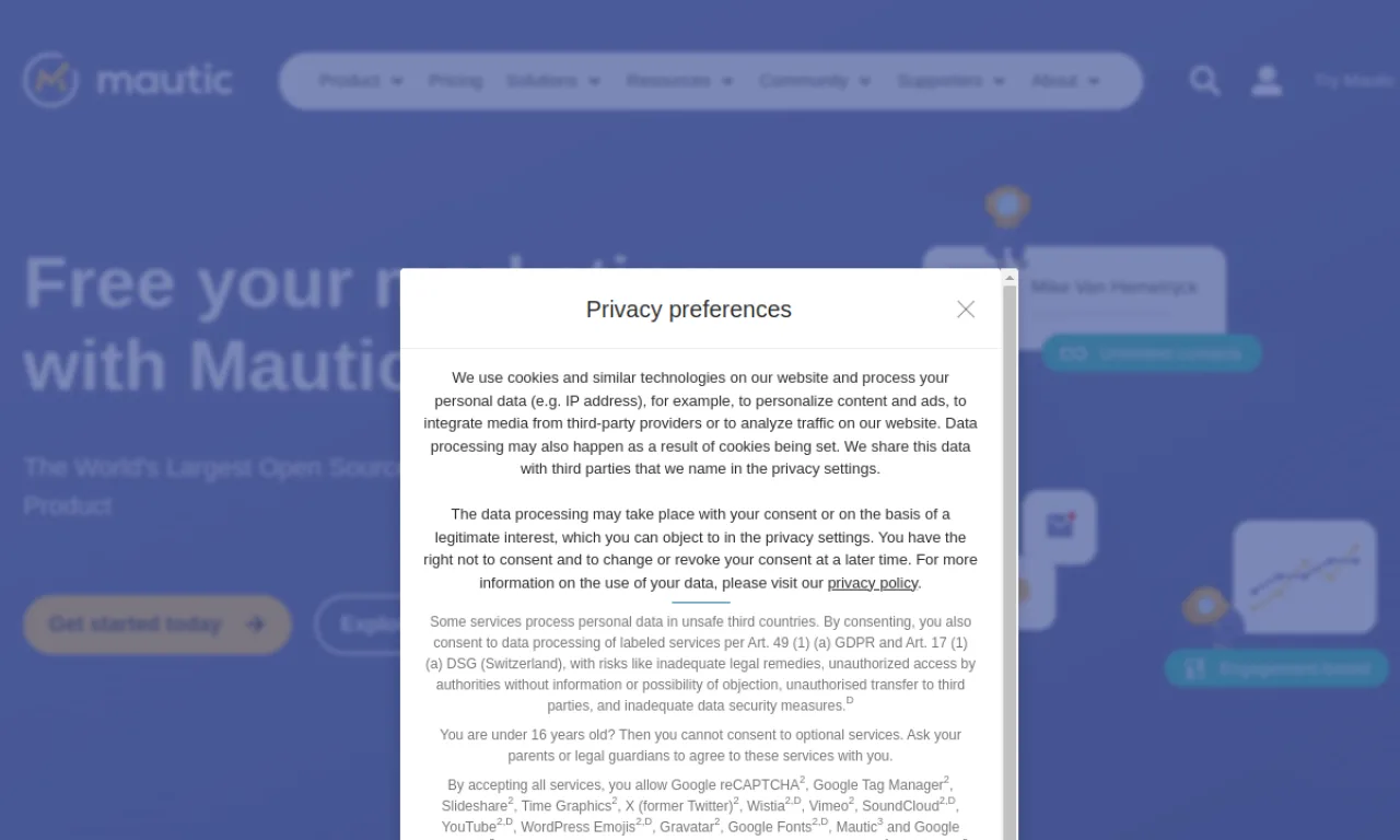 Screenshot of Mautic website