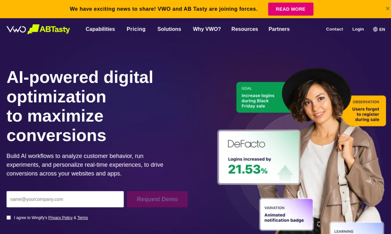 Screenshot of VWO website