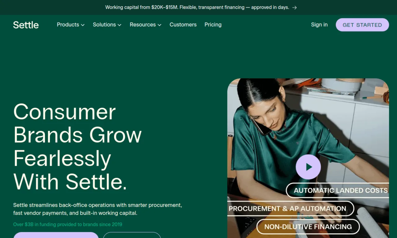 Screenshot of Settle website