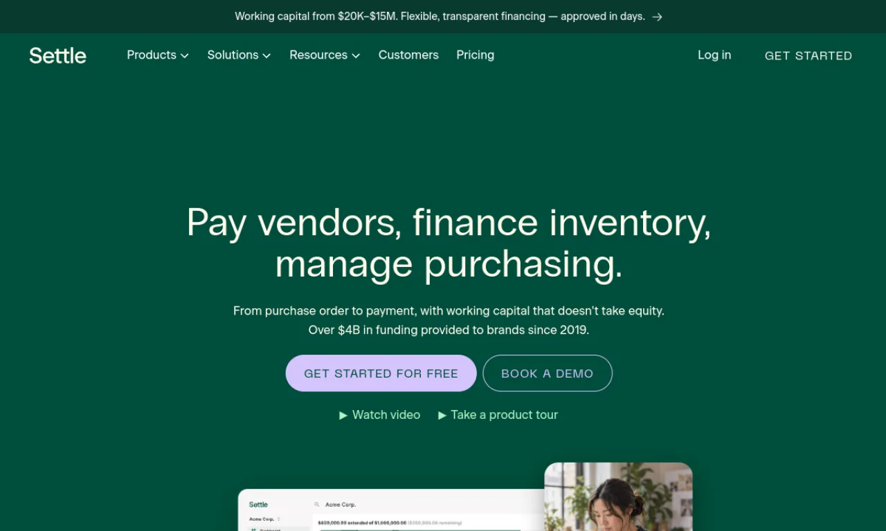 Screenshot of Settle website