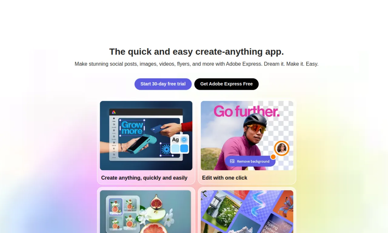 Screenshot of Adobe Express website