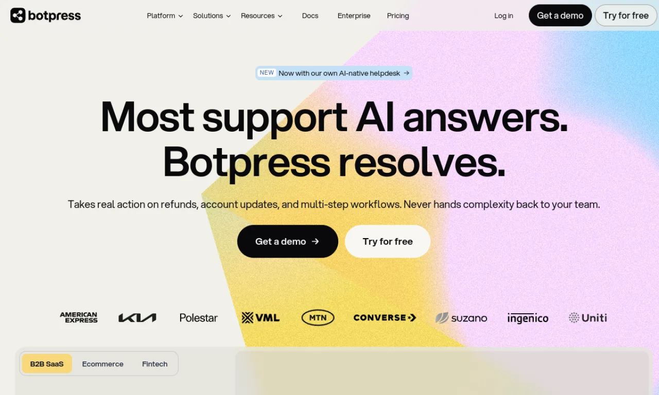 Screenshot of Botpress website