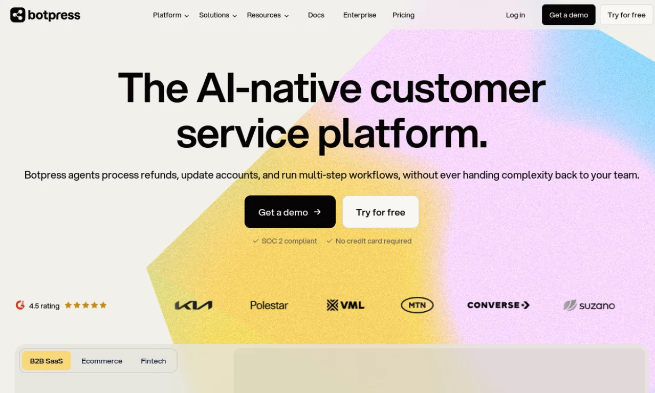 Screenshot of Botpress website