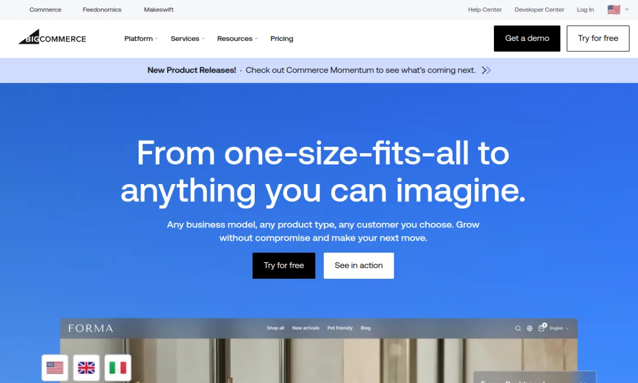 Screenshot of BigCommerce website