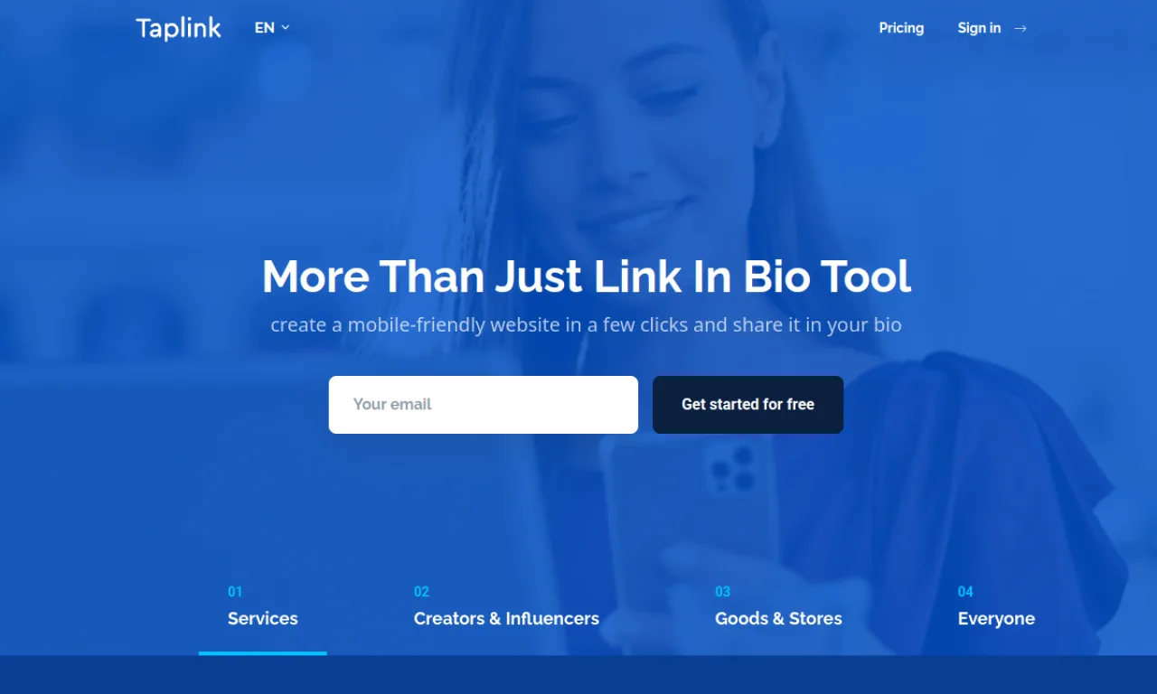 Screenshot of Taplink website