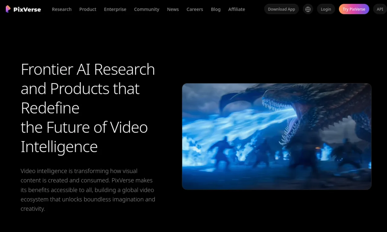Screenshot of PixVerse website
