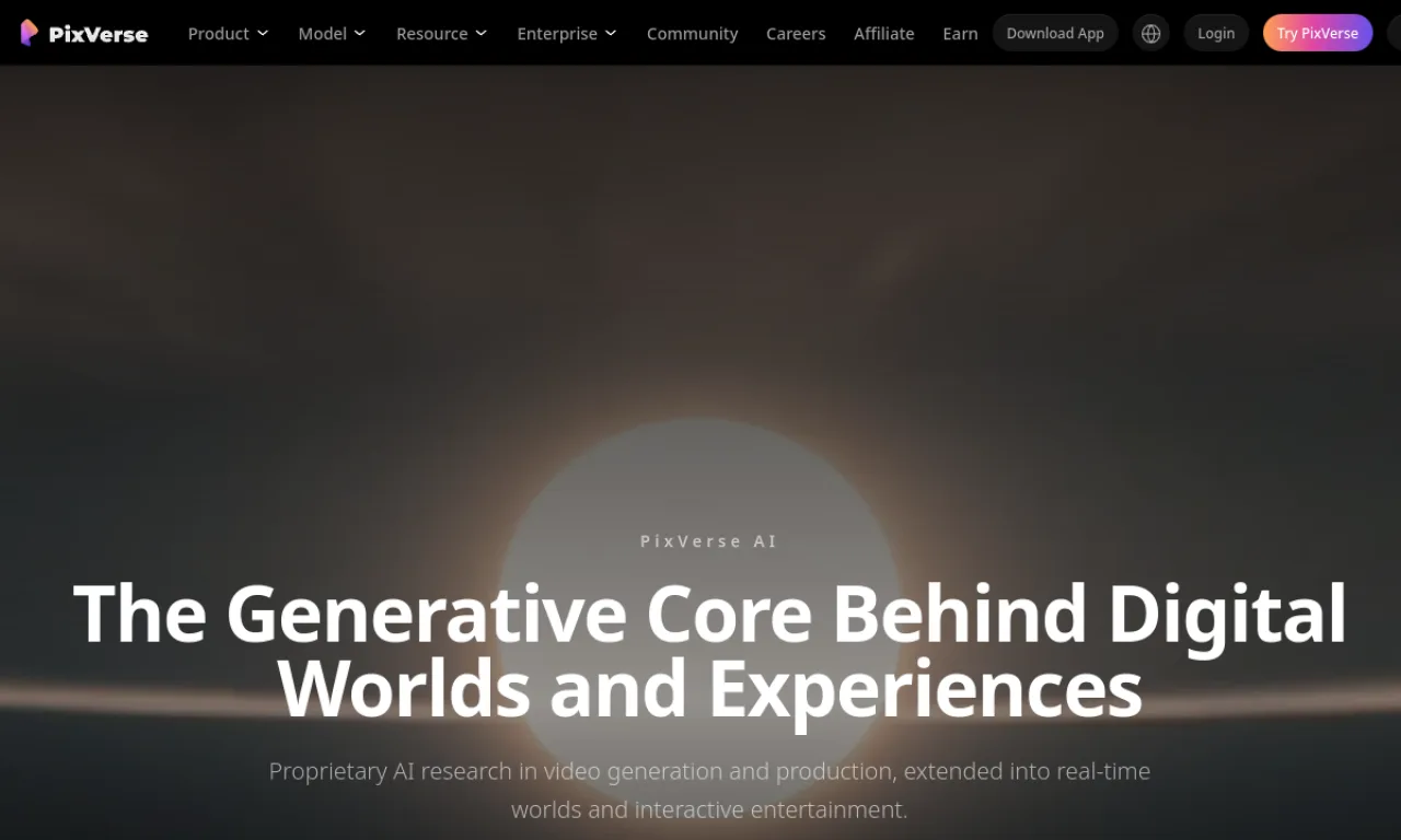 Screenshot of PixVerse website