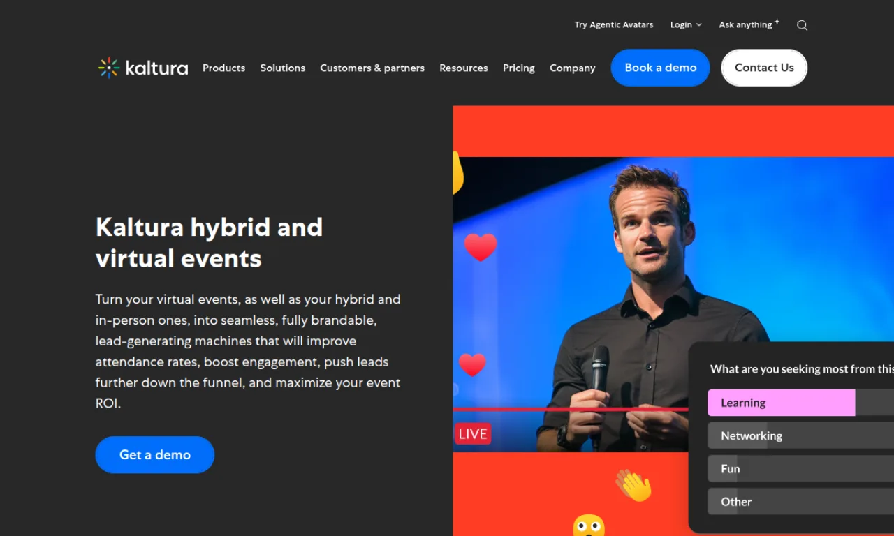 Screenshot of Kaltura Events website