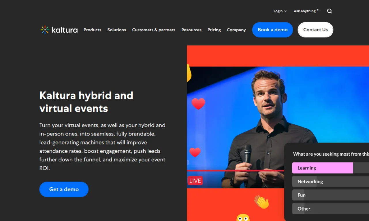 Screenshot of Kaltura Events website