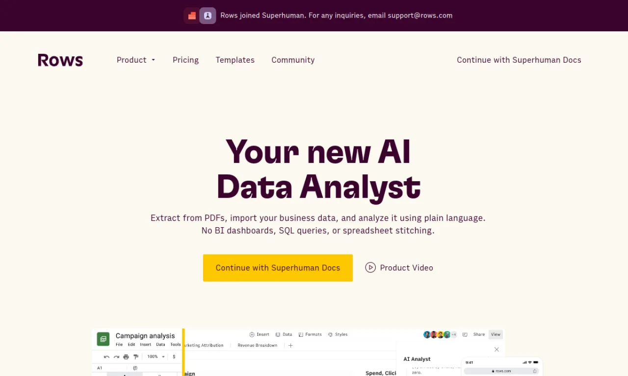 Screenshot of Rows / Equals website