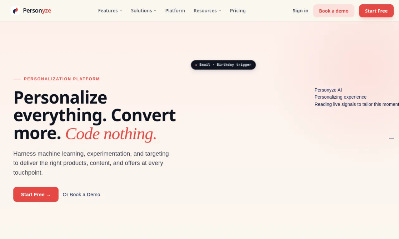 Screenshot of Personyze website