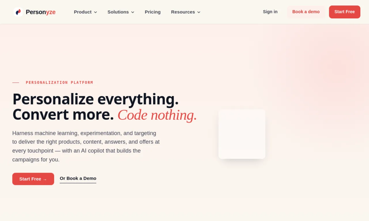 Screenshot of Personyze website