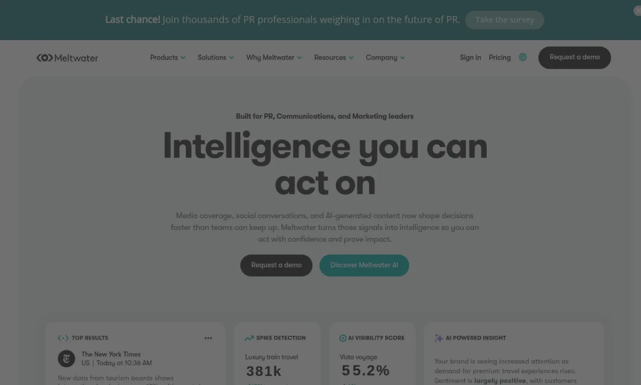 Screenshot of Meltwater PR website