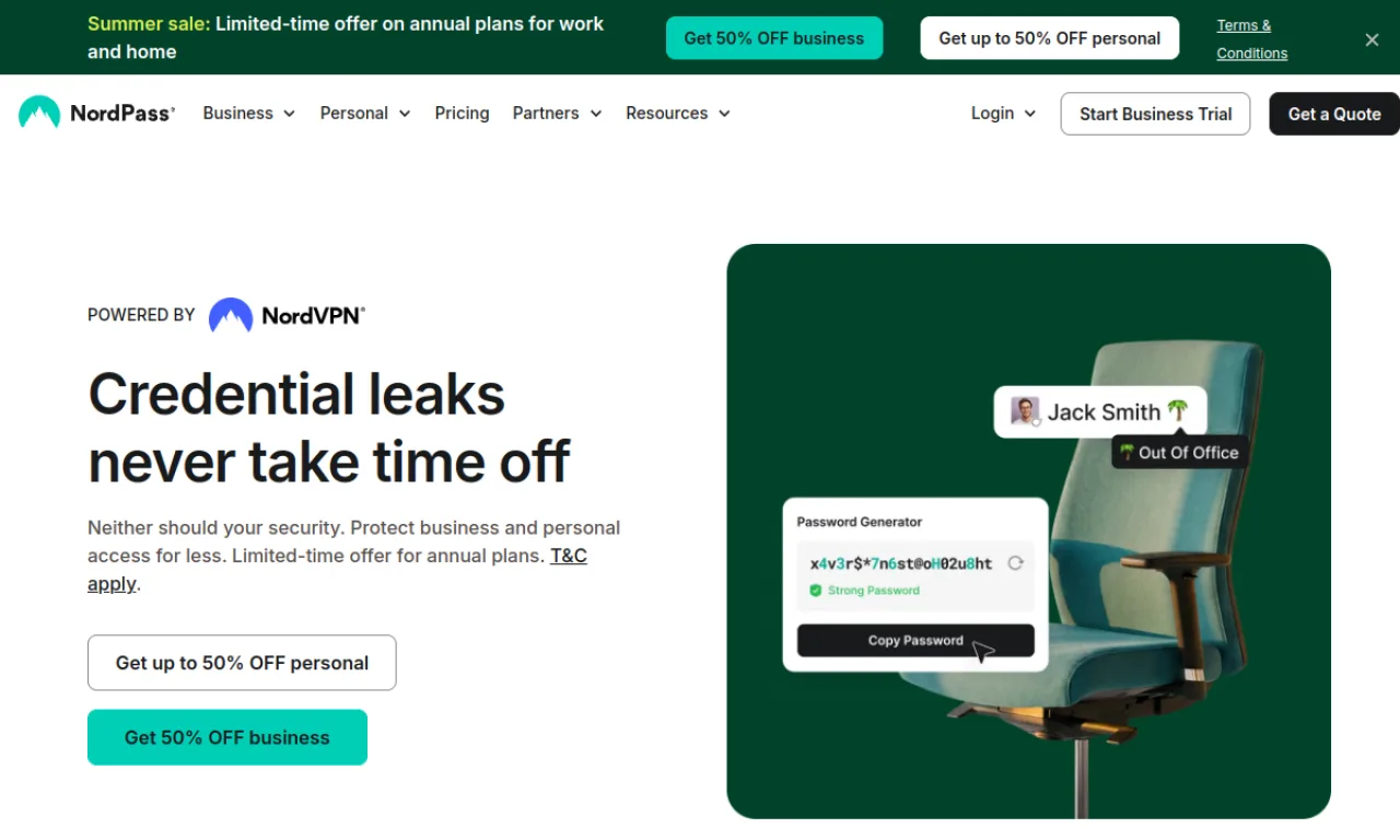 Screenshot of NordPass Business website