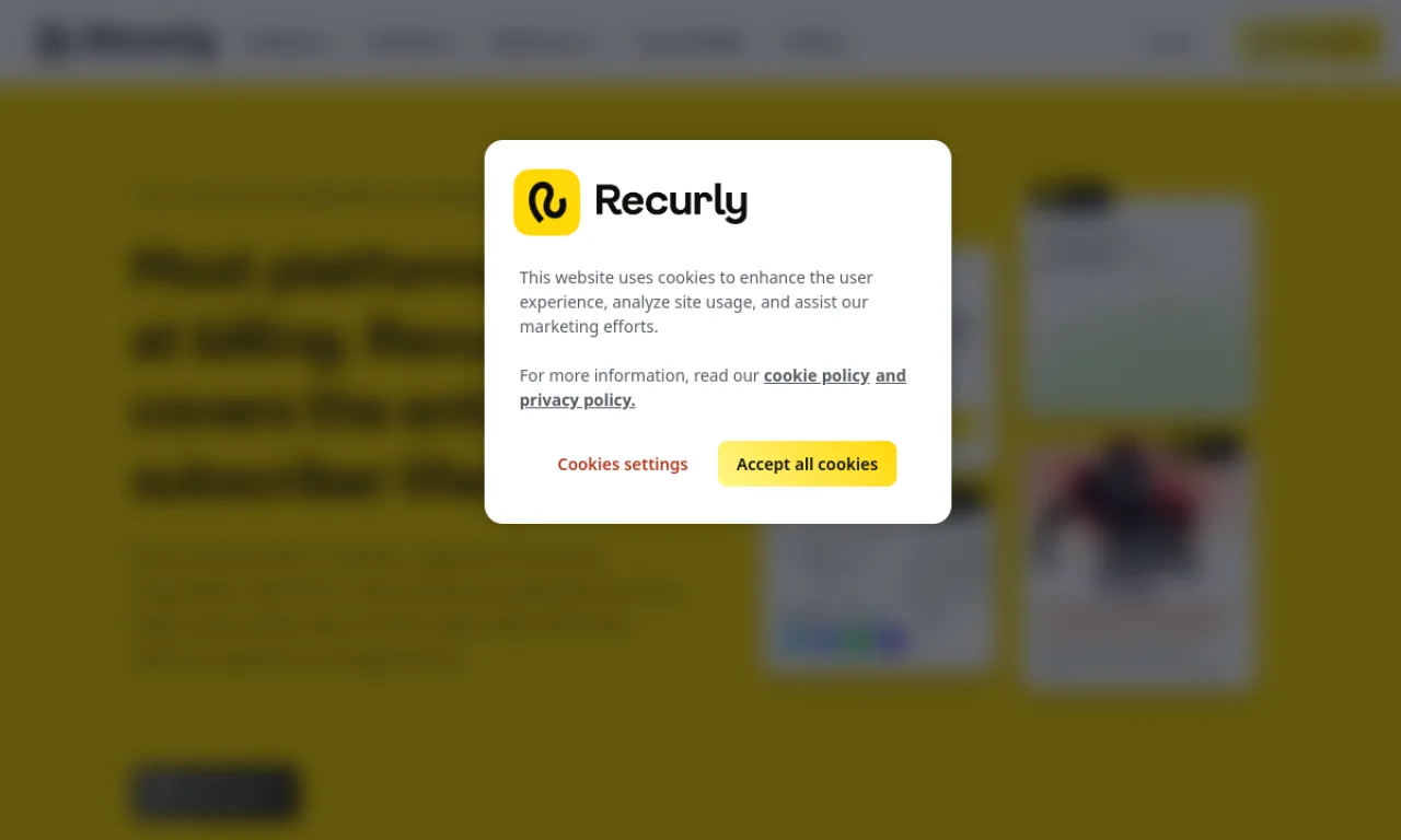 Screenshot of Recurly website