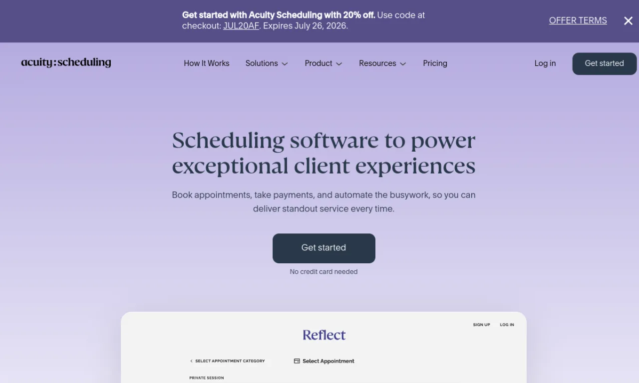 Screenshot of Acuity (wellness) website