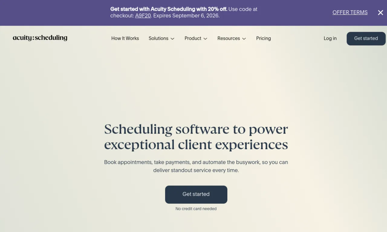 Screenshot of Acuity (wellness) website