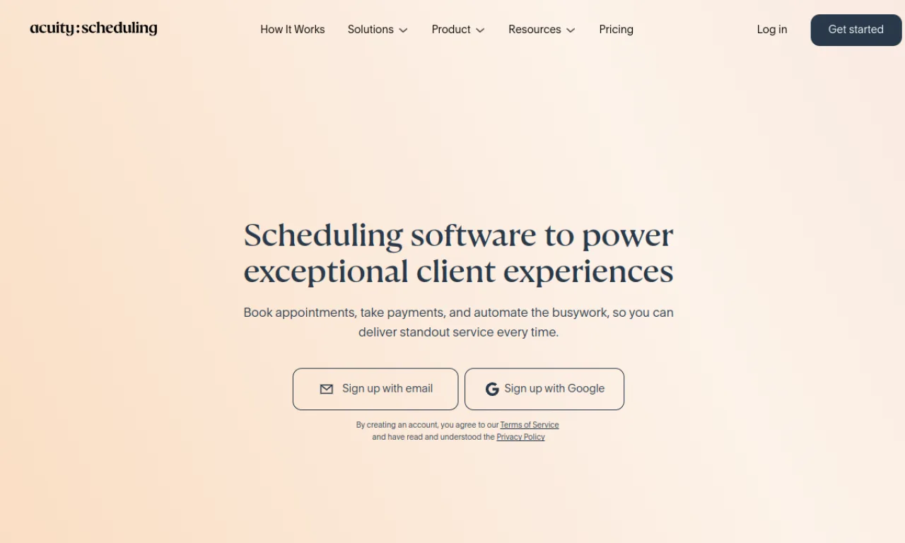 Screenshot of Acuity (wellness) website