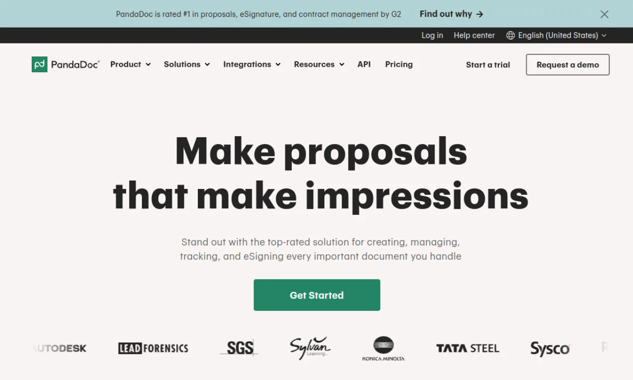 Screenshot of PandaDoc website
