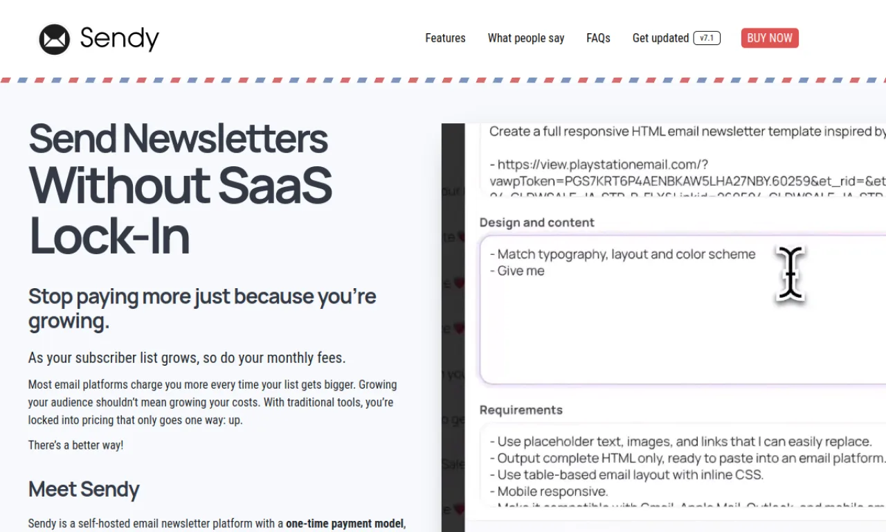 Screenshot of Sendy website
