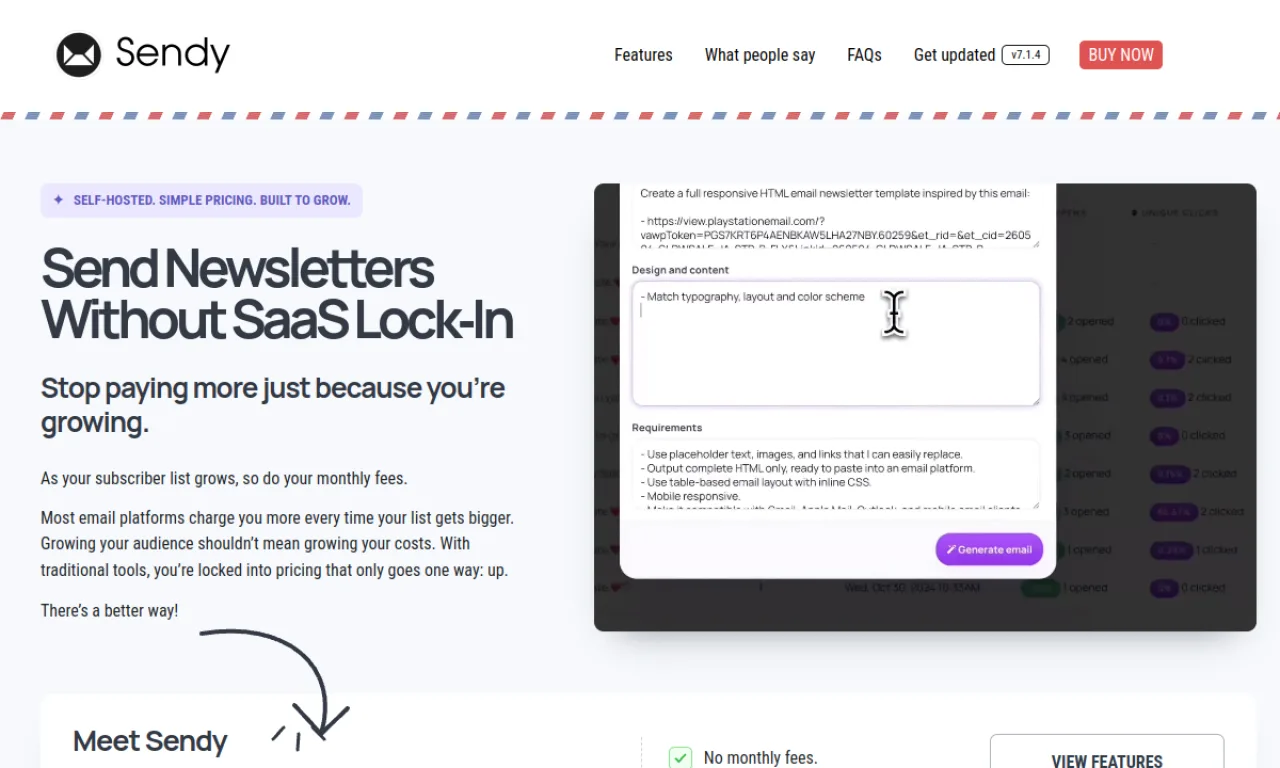 Screenshot of Sendy website